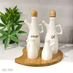 طقم من 4 قطع للزيت و الخل مع قاعدة من خشب البامبو