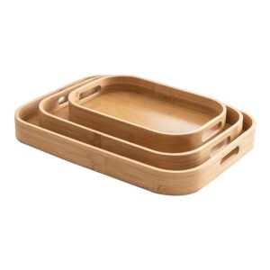 طقم صواني خيزران مستطيلة فينتج – 3 قطع بمقاسات مختلفة للتقديم والتنظيم – صديقة للبيئة